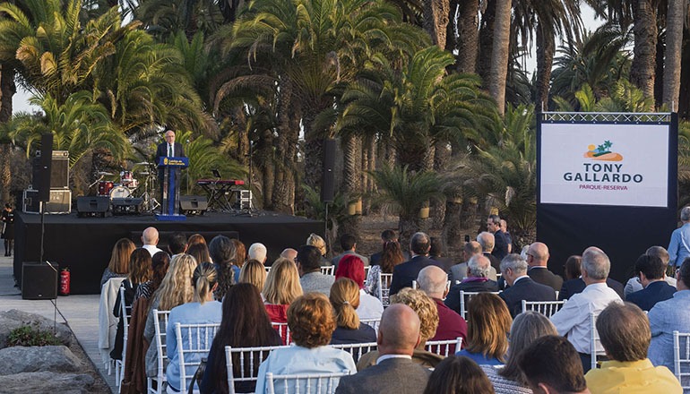 Cabildo-Präsident Morales bei seiner Rede zur Wiedereröffnung des Parks Fotos: Cabildo de Gran Canaria