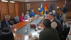 Kanarenpräsident Ángel Víctor Torres und Mitglieder seines Kabinetts bei einer Sitzung anlässlich der Coronakrise Foto: Gobierno de Canarias