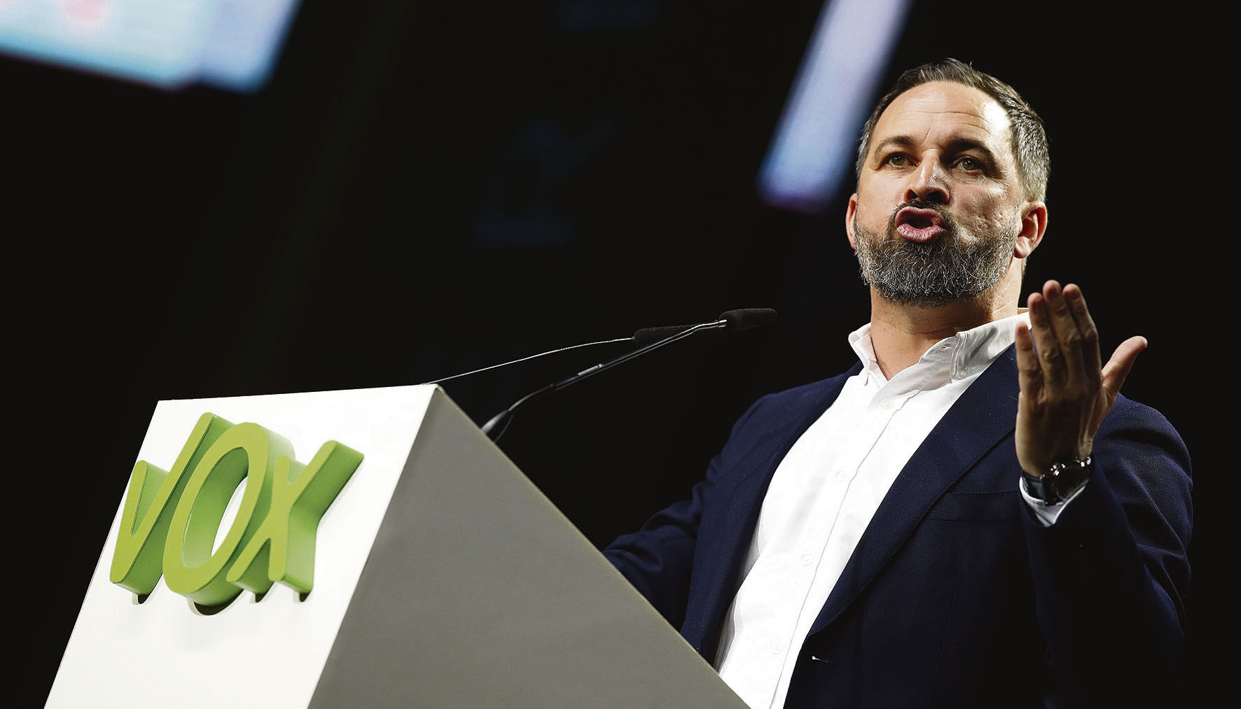 VOX-Parteichef Santiago Abascal bei einem Auftritt Foto: EFE