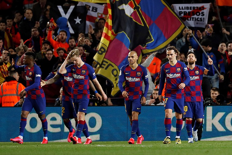 Spieler des FC Barclona im Camp Nou-Stadion in Barcelona