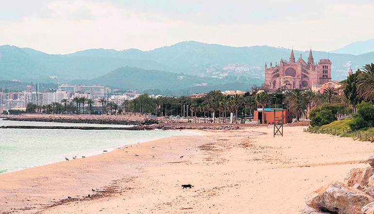 Der Strand Playa de Can Pere Antoni in Palma de Mallorca am Ostersonntag. Auf den Balearen hätte mit Ostern die Hochsaison beginnen sollen. Foto: EFE