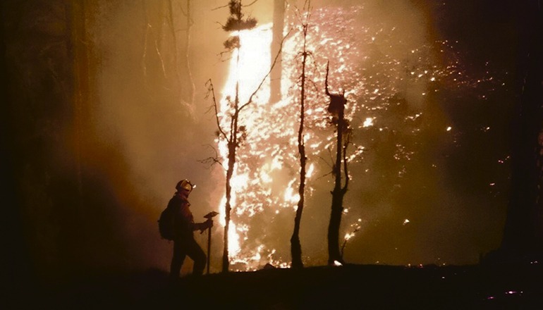 Ein Brand­bekämpfer im Einsatz auf La Palma Foto: EFE