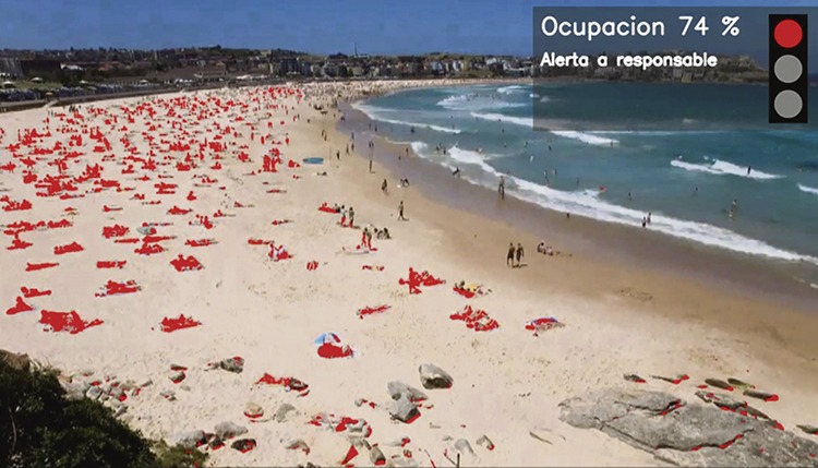 Kameras nehmen auf, welche Areale besetzt und welche frei sind. Wird der Strand zu voll, springt die Ampel auf rot. Foto: Telefónica