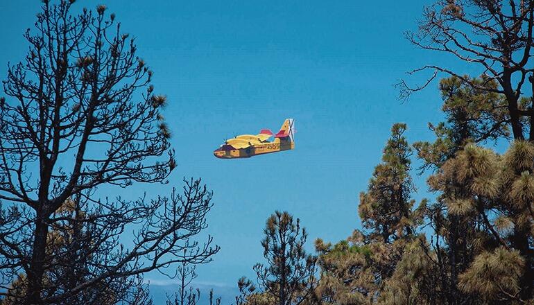 Drei Löschflugzeuge warfen Wasser über den Flammen ab. Foto: ejército del aire
