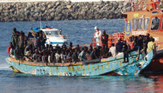 Die Seenotrettung konnte allein am 14. Oktober 200 Männer sicher in den Hafen von Arguineguín bringen, die in einem Holzboot 14 Meilen von der Westküste Gran Canarias entfernt gesichtet worden waren. Unter den Insassen des Bootes waren auch mehrere Minderjährige. Foto: EFE/Elvira Urquijo