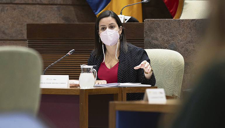 Yaiza Castilla, Leiterin des Tourismusressorts, musste die Maßnahmen zur kurzfristigen Förderung der Branche im Parlament erklären. Foto: EFE