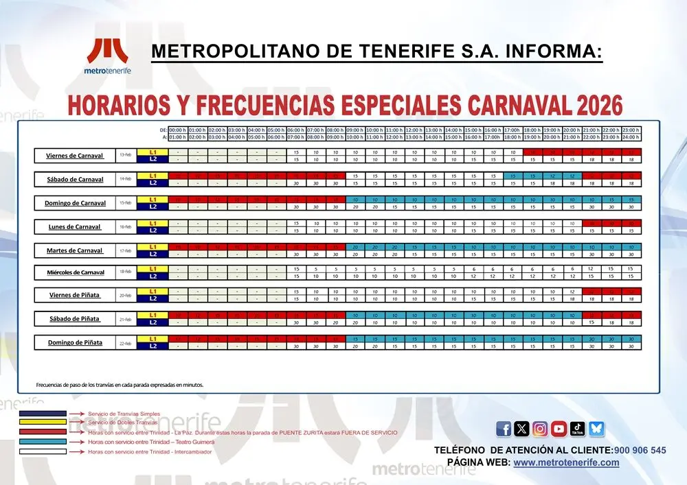 Metrotenerife verstärkt seinen Service zum Karneval