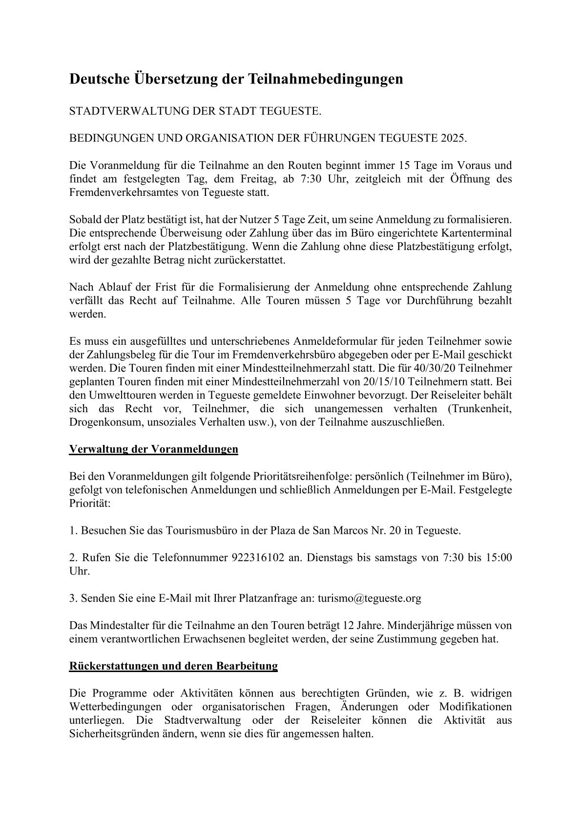Tegueste, Geführte Routen, Teilnahmebedingungen, deutsche Übersetzung (1).