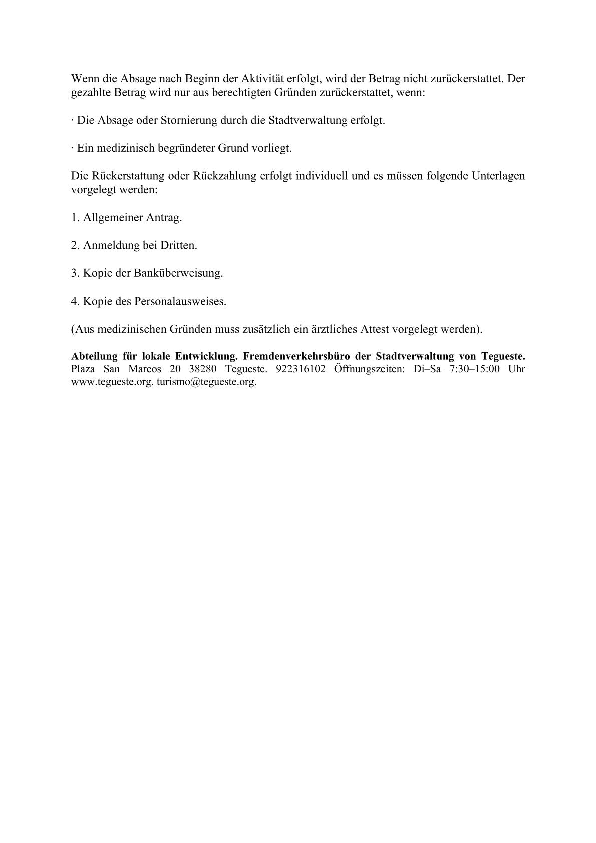 Tegueste, Geführte Routen, Teilnahmebedingungen, deutsche Übersetzung (2).